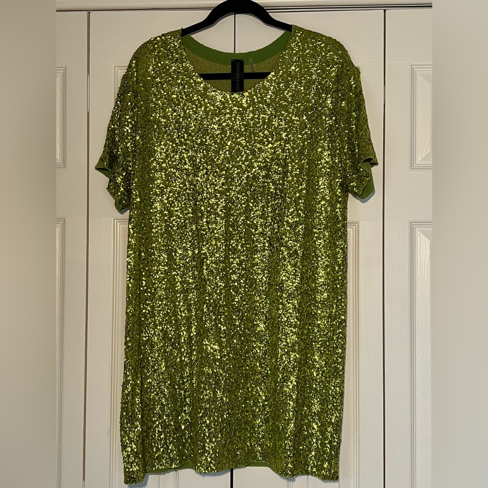 Norma Kamali Metallic Green Sequin Dress